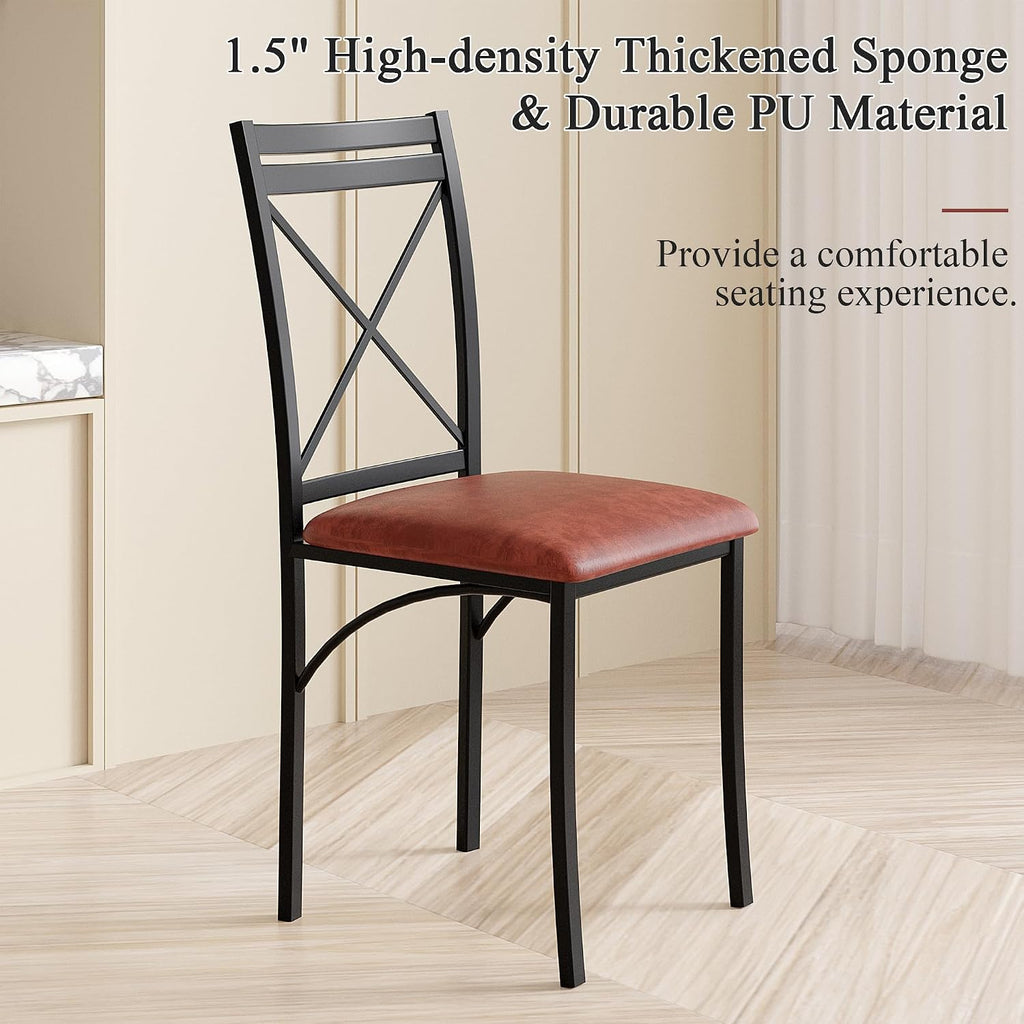 VECELO 5 Piece Dining Table Set for 4, Wood Grain Dinette with Chairs for Kitchen, Breakfast Nook, Small Space, Dark Brown
