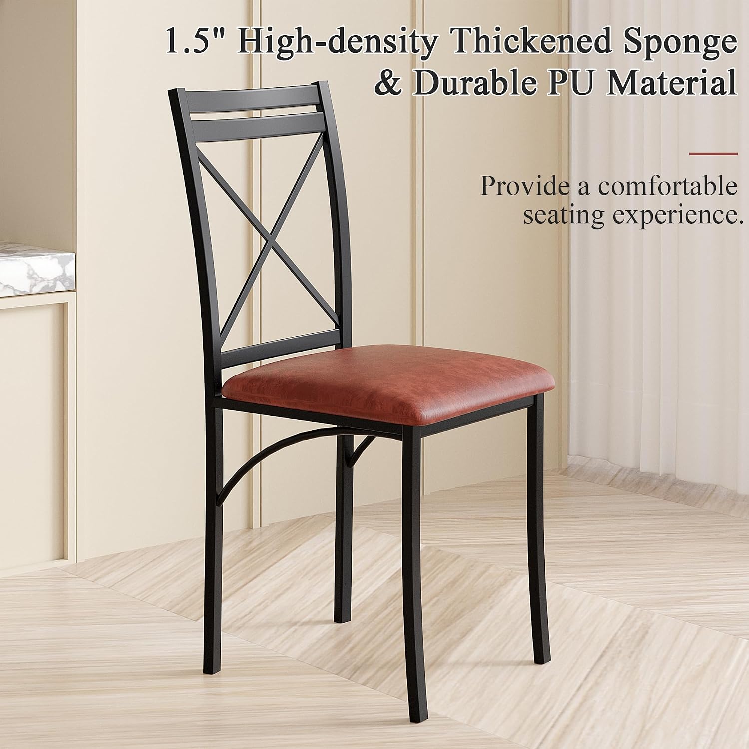 VECELO 5 Piece Dining Table Set for 4, Wood Grain Dinette with Chairs for Kitchen, Breakfast Nook, Small Space, Dark Brown