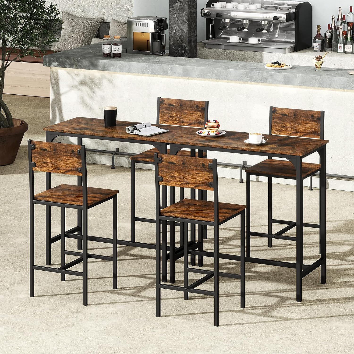 Giantex 3-Piece Bar Table and Chair Set with 2 Counter Height Bar Stools, Breakfast Nook Table Set for Small Space, Dinette, Pub, Kitchen, Apartment, Restaurant, Dining Table Set for 2 (Brown)