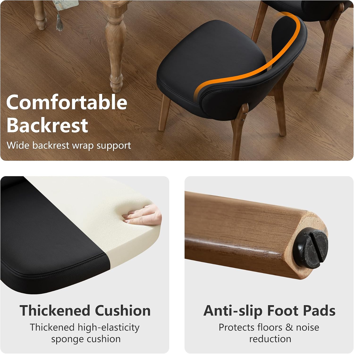 YOUNIKE Black Dining Chair with High Back Single Mid Century Modern Kitchen Chair Faux Leather Upholstered Armless Accent Chair 20' Wide Padded Seat with Soild Wooden Legs for Living Room Bedroom