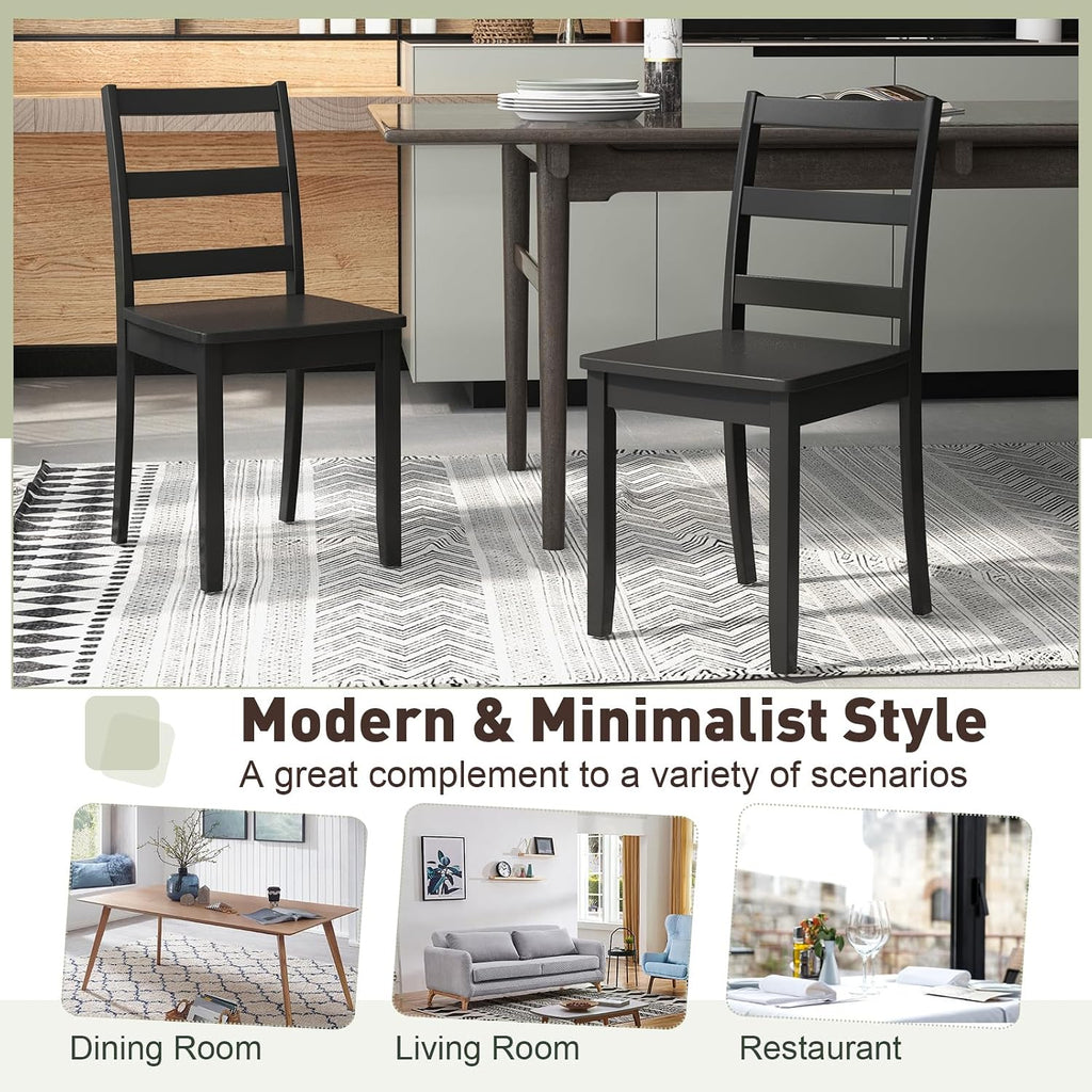 Giantex Wood Dining Chairs Set of 4 Black- Wooden Armless Kitchen Chairs with Solid Rubber Wood Legs, Non-Slip Foot Pads, Max Load 400 Lbs, Farmhouse Style High Ladder Back Wooden Dining Room Chairs