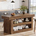 Tribesigns 55-Inch Kitchen Island with Storage, Farmhouse 3-Tier Stationary Island Table with Large Countertop, Wooden Coffee Bar Table Storage Cabinet for Kitchen, Dining Room, Living Room, Brown