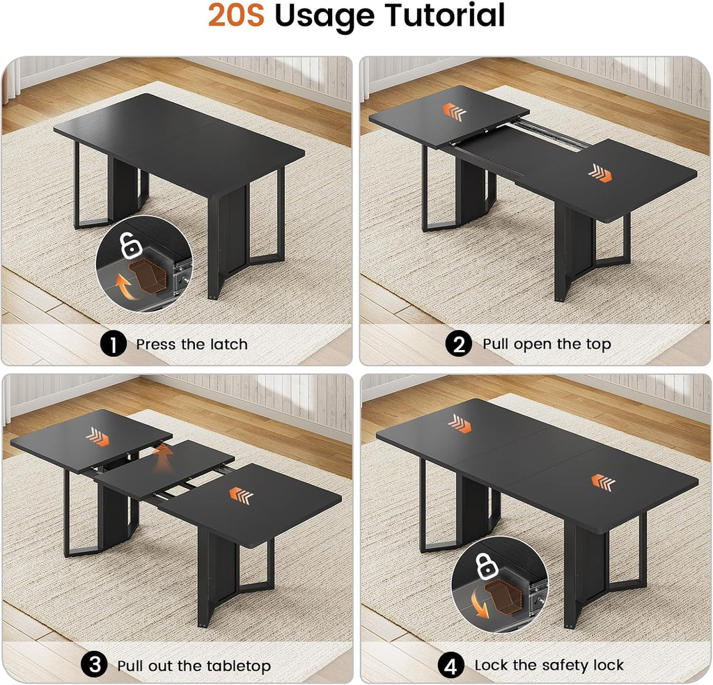 Itaar 5-Piece Dining Table Set for 4-6 People, 63' Extendable Kitchen Table and 4 Cushion Chairs, Dining Room Table with MDF Board & Metal Frame for Small Space, Easy Clean, Black