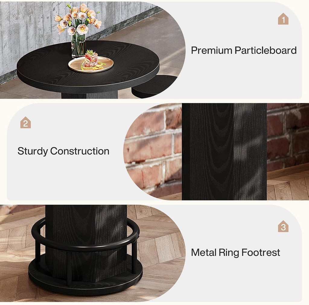 Tribesigns 3-Piece Dining Table Set for 2, Small Round Kitchen Table with 2 Chairs,Black Counter Height Bar Table, Pub Table for Small Space, Apartment, Bistro