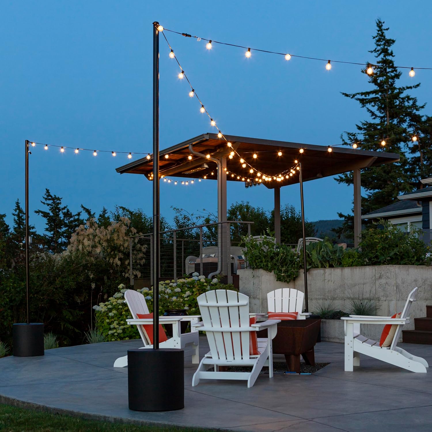 Outdoor String Light Pole Stand - 9.5 Feet, Black, Heavy-Duty with Freestanding Tank Base for Grass, Patio, Deck, Events