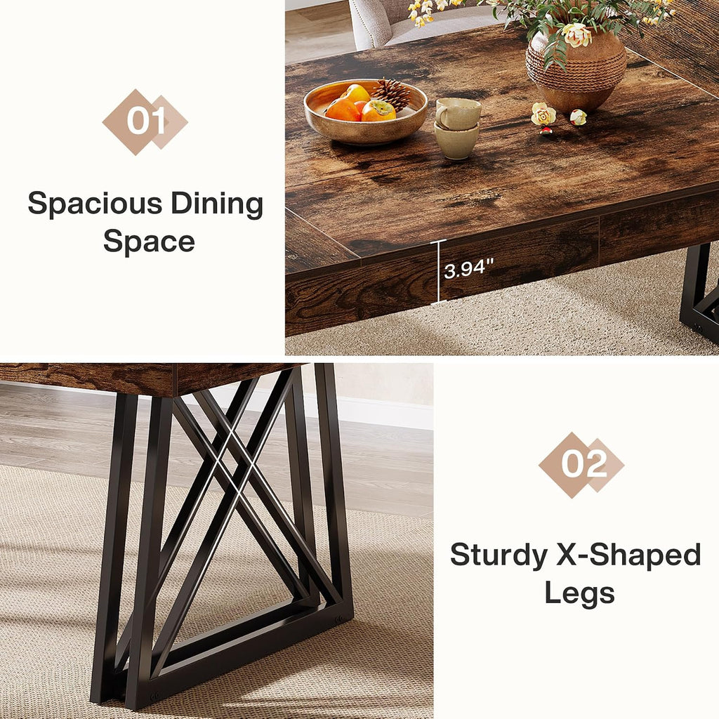 Tribesigns 63-Inch Dining Table for 4-6, Farmhouse Kitchen Table with Sturdy Metal Legs, Rectangular Dinner Furniture for Home, Living Room, Vintage Brown and Black