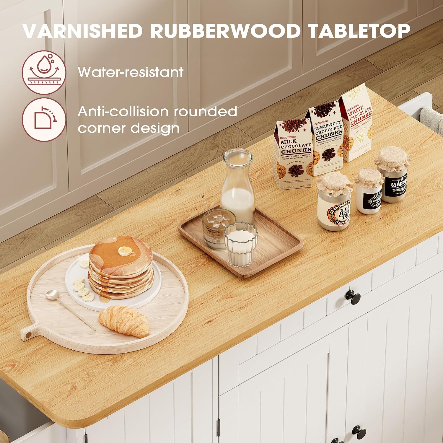 GRUSIGN Kitchen Island with Storage, 41.7' Rolling Cart with Drop Leaf, Portable Island Table on Wheels, Spice Rack, Towel Rack and Drawer, White, 41.7' L x 29.5' W