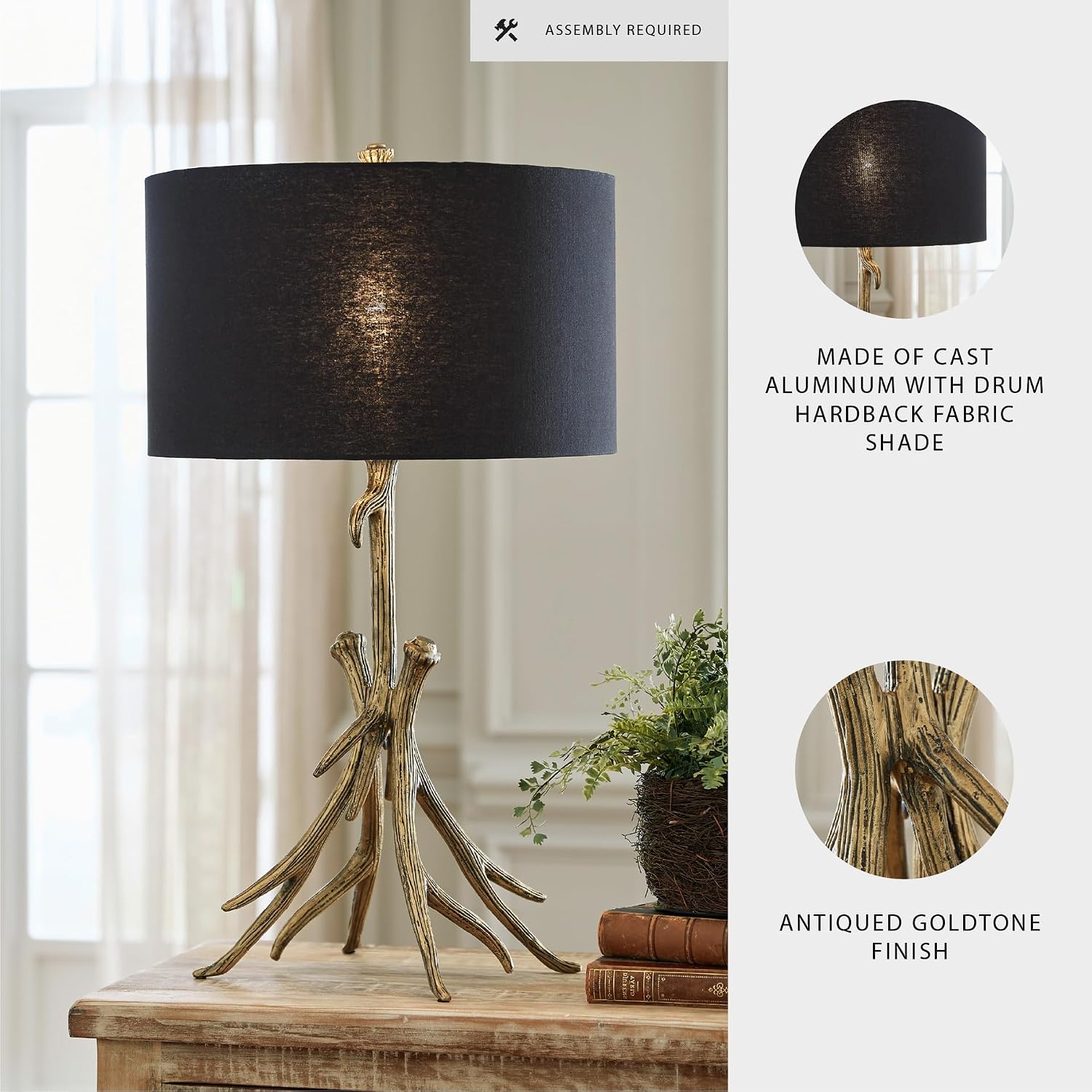 Signature Design by Ashley Josney Rustic Cast Aluminum Root Table Lamp with 3-Way Switch, Metallic & White