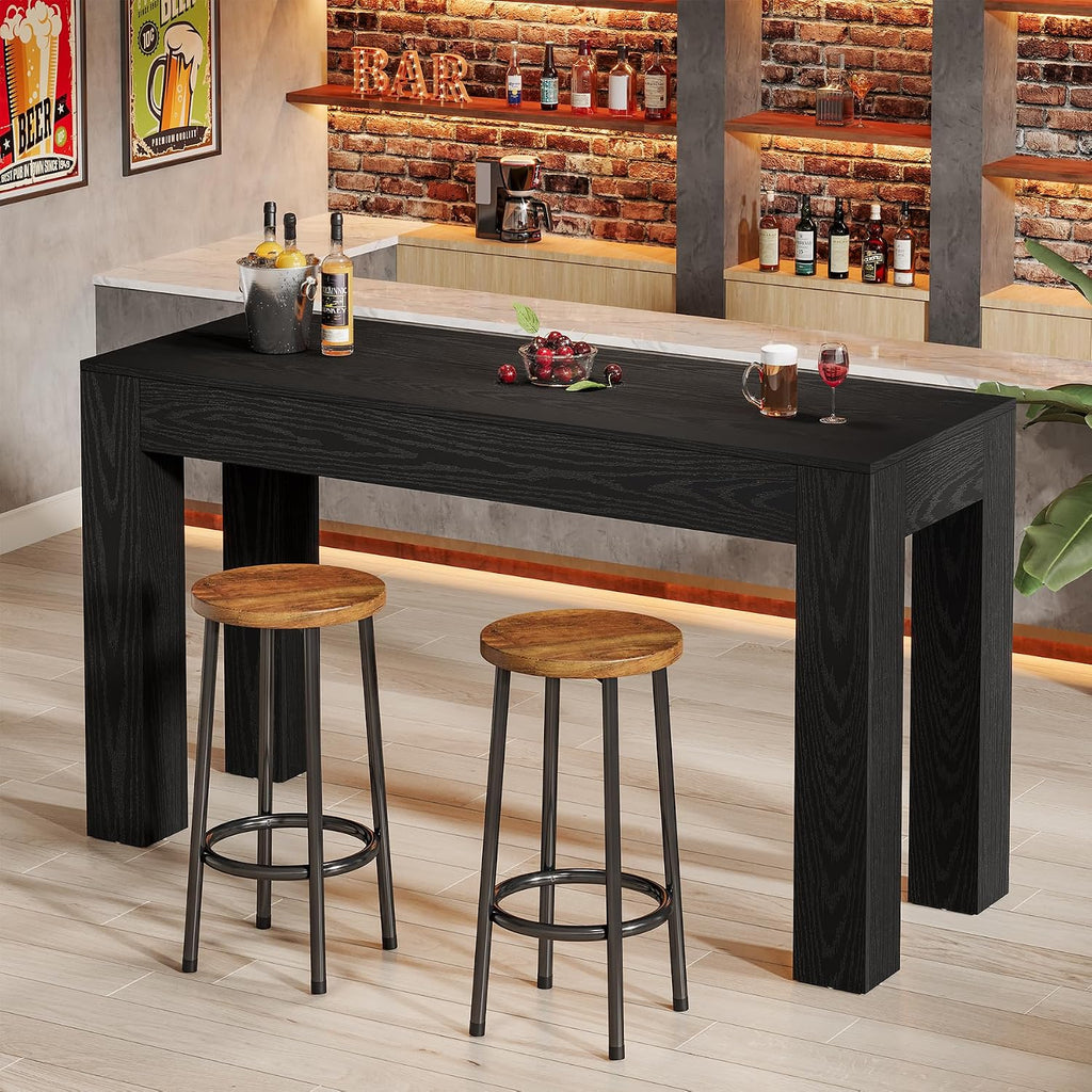 Tribesigns 63' Long Bar Table, Wooden Counter Height Table with 4 Legs, Rectangular Pub Table for Kitchen, Home Bar & Living Room, Rustic Brown (Black)