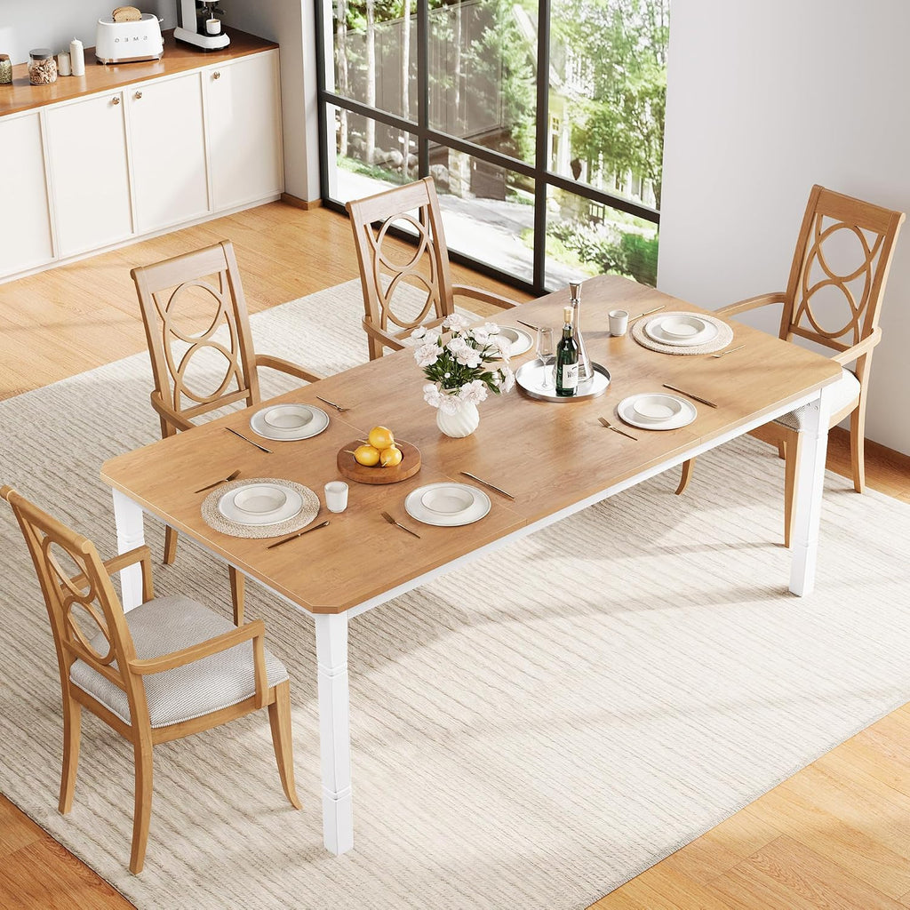 Garvee 78 in Large Industrial Dining Table for 6-8, Kitchen Table with Heavy Duty Metal Legs, Wood Desk with Chamfer Corner for Dining Room, Kitchen, Living Room, Easy Assembly