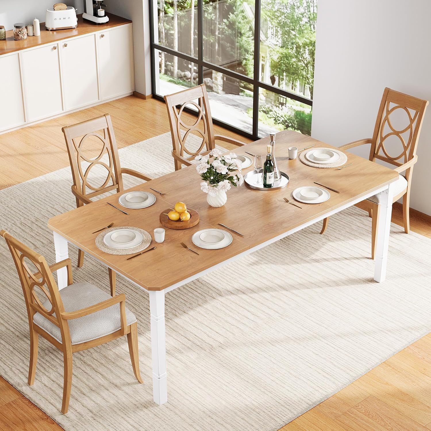 Garvee 78 in Large Industrial Dining Table for 6-8, Kitchen Table with Heavy Duty Metal Legs, Wood Desk with Chamfer Corner for Dining Room, Kitchen, Living Room, Easy Assembly