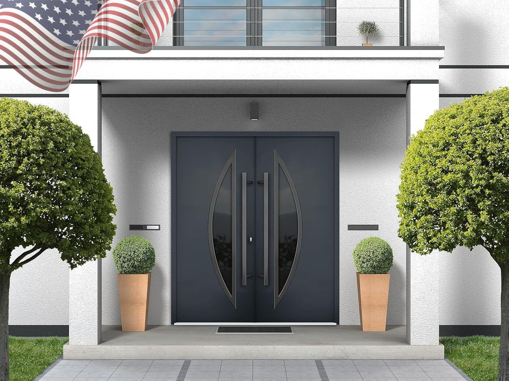 VDOMDOORS Front Exterior Prehung Metal Double Doors/Deux 6501 Anthracite Enamel Tinted Anthracite Glass/Entry Modern Painted Left Inswing Active Door 72' x 80'