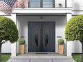 VDOMDOORS Front Exterior Prehung Metal Double Doors/Deux 6501 Anthracite Enamel Tinted Anthracite Glass/Entry Modern Painted Left Inswing Active Door 72' x 80'