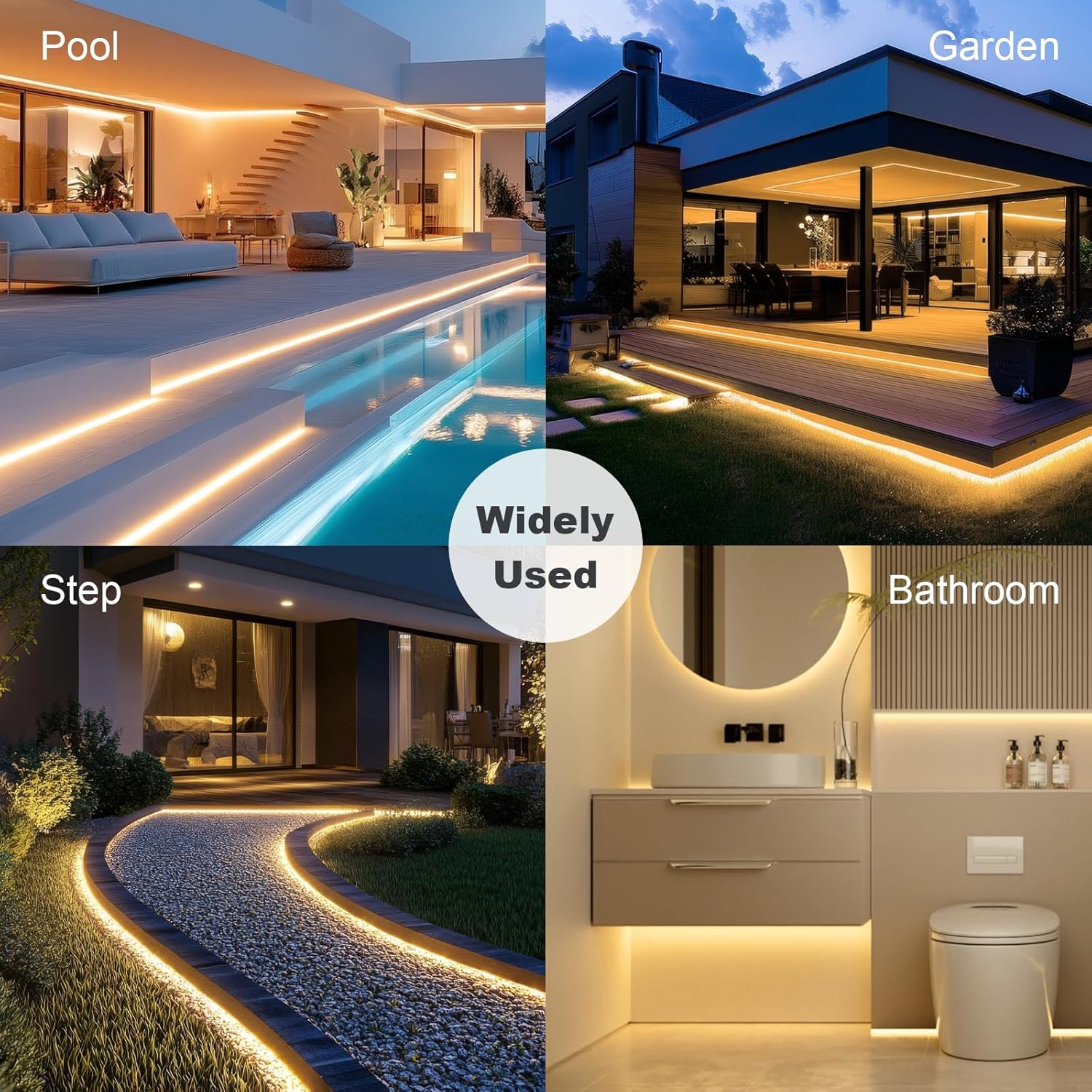 100ft COB Outdoor LED Strip IP67 Waterproof, 3000K Warm Whit DC24V Flexible LED Rope Strips with Remote & App Control Dimmable, DIY Lighting for Indoor, Outdoor, Garden, Patio（2 Rolls）