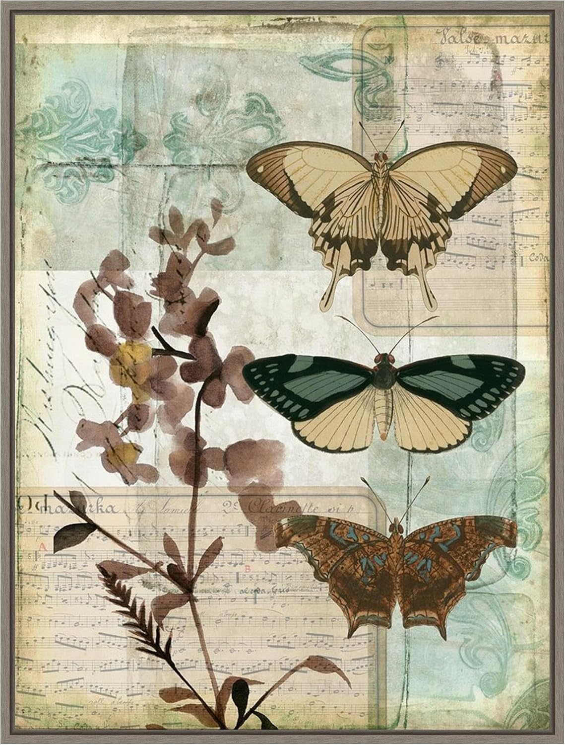 Amanti Art Framed Canvas Wall Art 42x32 Music Box Butterflies II by Jennifer Goldberger, Framed Wall Art Canvas, Animals Artwork, Country Rustic Decor, Oversize Poster Painting for Living Room,