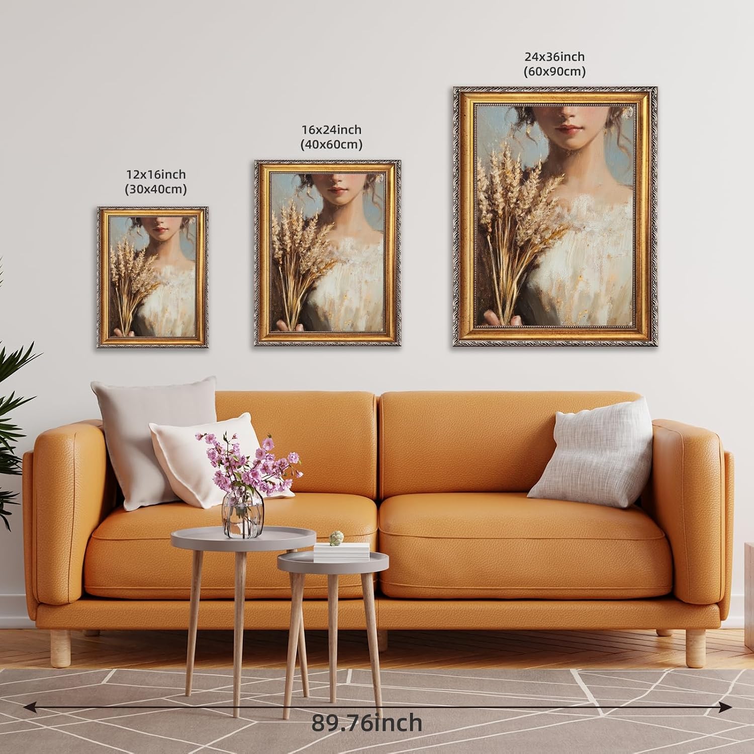 Large Framed Victorian Girl Portrait Painting Vintage Woman Holding Wheat Canvas Wall Art Print Classic European Farm Aesthetic Poster Rustic Romantic Picture Decor for Bedroom Living Room 24x36inch