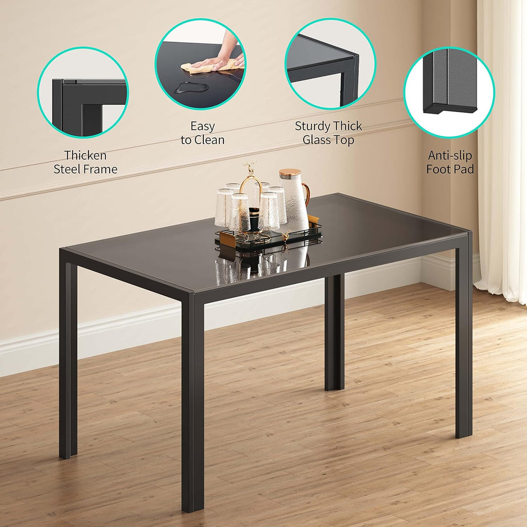 Gizoon 5 Piece Glass Dining Table Set, Kitchen and Chairs for 4, PU Leather Modern Room Sets for Home, Kitchen, Living Room
