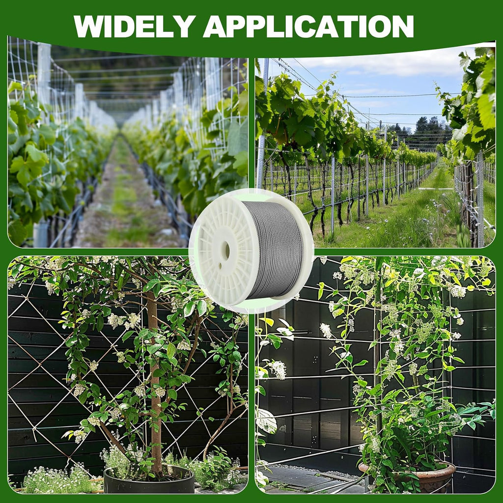 3/32 in Stainless Steel Cable Wire Rope 1000ft, 7x7 Strands Stainless Steel Aircraft Cable, for Deck Railing, String Light Hanging, Marine Rigging, Garden Wire with 300 M2.5 Crimping Loops