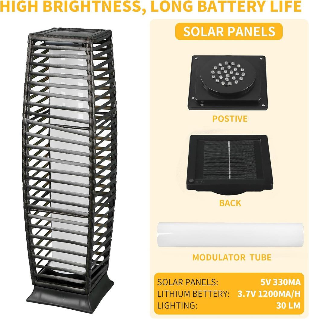 Solar Powered Outdoor Floor, 2 Piece Outdoor Floor Lamps, Solar Lanterns Waterproof Resin Wicker, Weather-Resistant Rattan Deck Light for Patio, Lawn, Porch, Garden