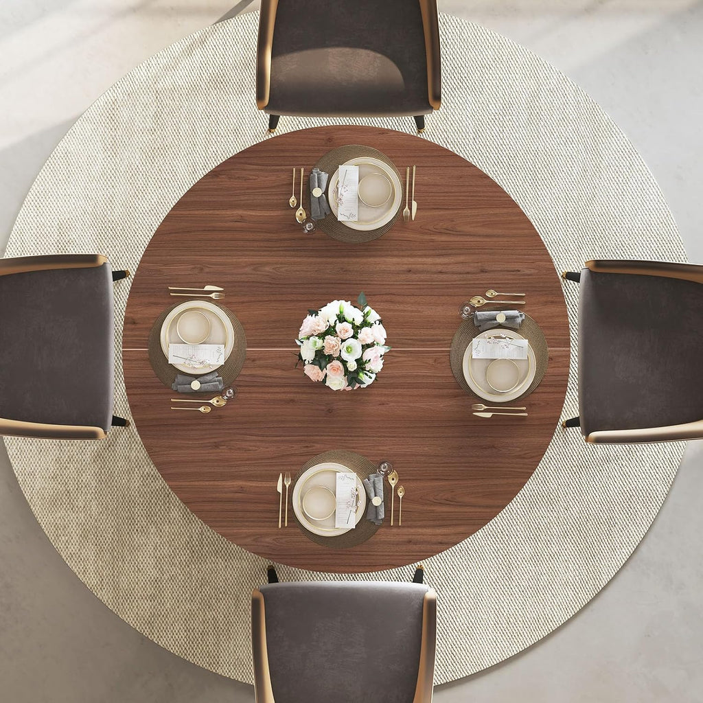 IBF 47' Round Dining Table for 4-6, Circle Kitchen Table with Storage Shelf, Circular Dining Room Tables with Fridge Space, Wood Dinner Tables for Home Kitchen, Walnut (Only Table)