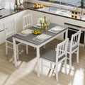 5-Piece Dining Table Set for 4, Solid Wood Farmhouse Rectangular Kitchen Table Set with 4 Chairs, Space-Saving Wooden Dinette Set for Small Space, Dining Room, Breakfast Nook, Grey & White