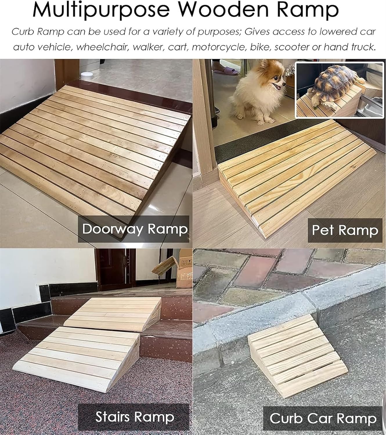 Threshold Ramps, Wooden Door Ramps, Wooden Threshold Ramps for Electric Wheelchairs/Mobility Scooters/Mowers, Heavy Duty Stair Slope with Non-Slip Surface, Extra Long