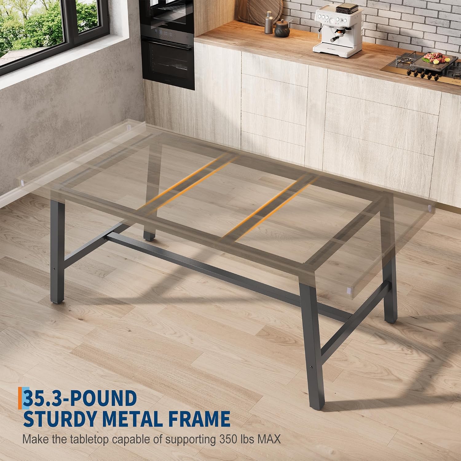 GarveeHome Industrial Dining Table for 4-6 People, 63 in Long Wooden Kitchen Table with Sturdy Metal Frame & Grey Finish - Seats 4 Rectangular Counter for Dinner, Kitchen, Dining Room - Grey