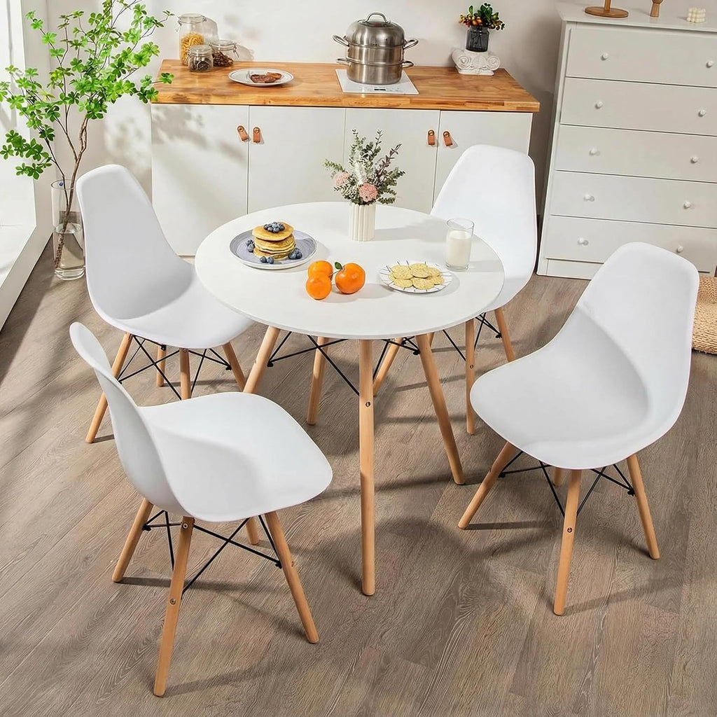 Tangkula Round Dining Table Set for 4, Modern Circle Kitchen Table & 4 Chairs with Ergonomic Seats and Solid Wood Legs, 5-Piece Dining Room Set for Small Spaces, Kitchen, Living Room
