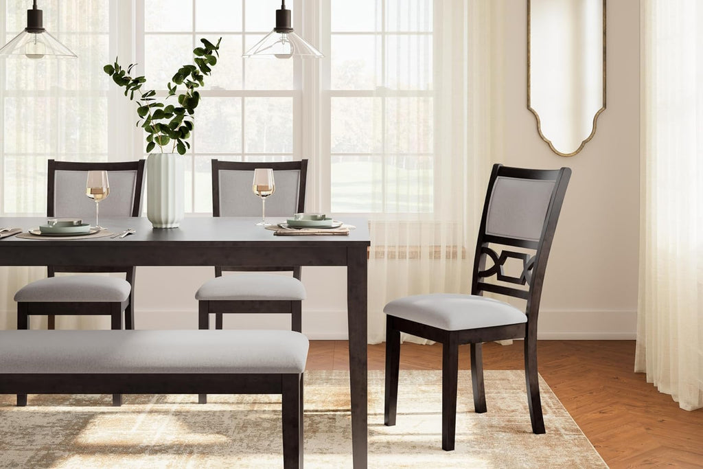 Signature Design by Ashley Langwest Dining Room Table Set, 4 Upholstered Chairs and Bench, Seats 6, Cushioned Seats, Wood, Cherry Brown