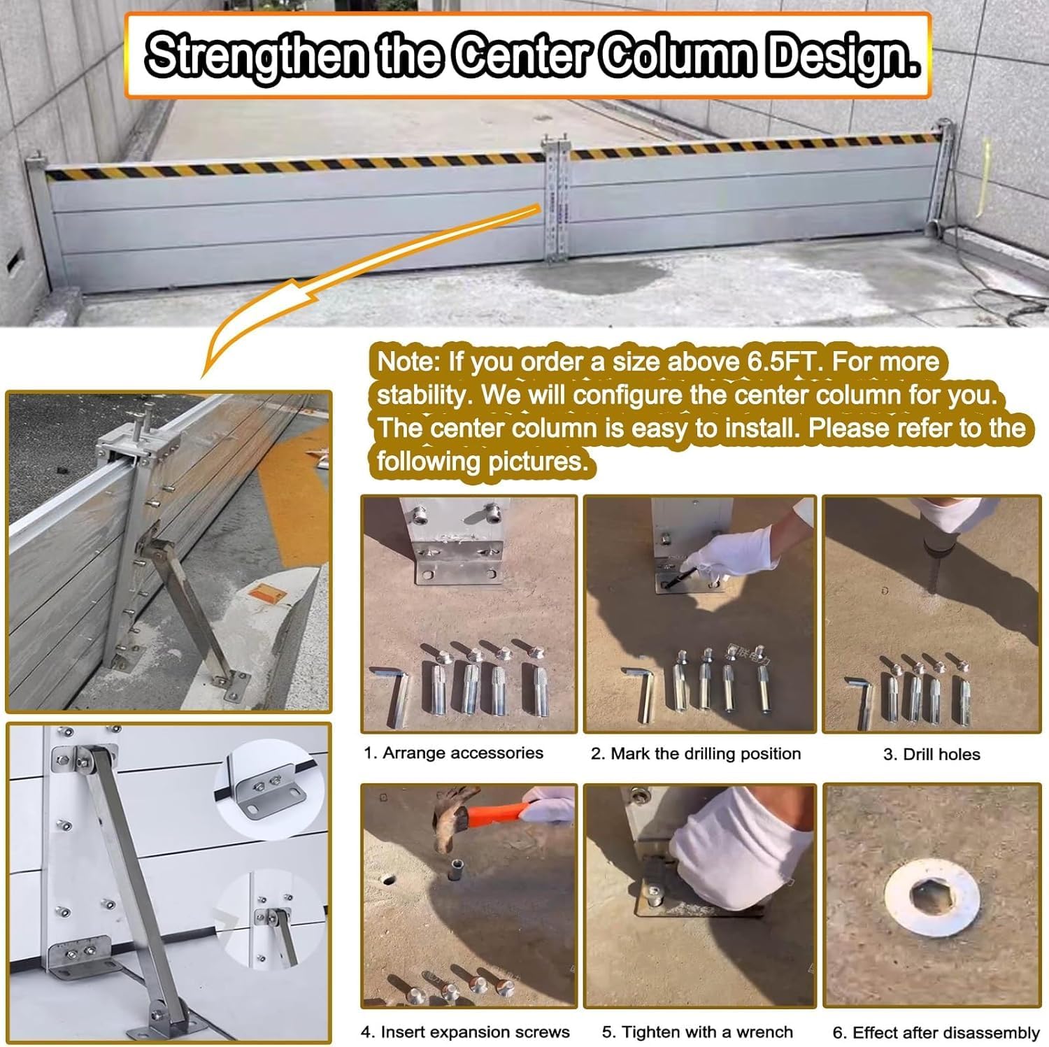 Garage Door Flood Barrier Threshold, Detachable Aluminum Shield Door Water Stopper Barrier for Basement Front Door Gates Sliding Door(H 1.3ft(40cm),5ft(153cm))