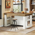 Tribesigns Bar Table, 55-Inch Counter Height Pub Table with Storage Shelves, High Top Kitchen Dining Table, Rectangle Wood Home Bar Unit for Dining Room, Bistro, White and Brown