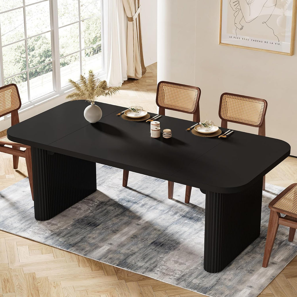 Tribesigns Modern Dining Table for 6 People, 62-Inch Black Kitchen Table with Double Robust Pedestal, Long Rectangle Wood Dinner Table for Dining Room, Coffee Black