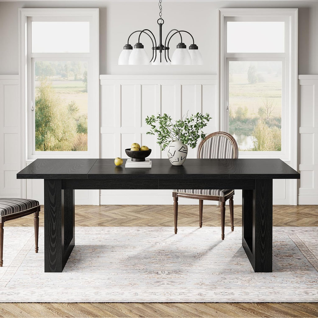 Tribesigns 63-Inch Dining Table, Modern Wood Kitchen Table, Large Rectangular Dinner Furniture for Dining Room (Black)