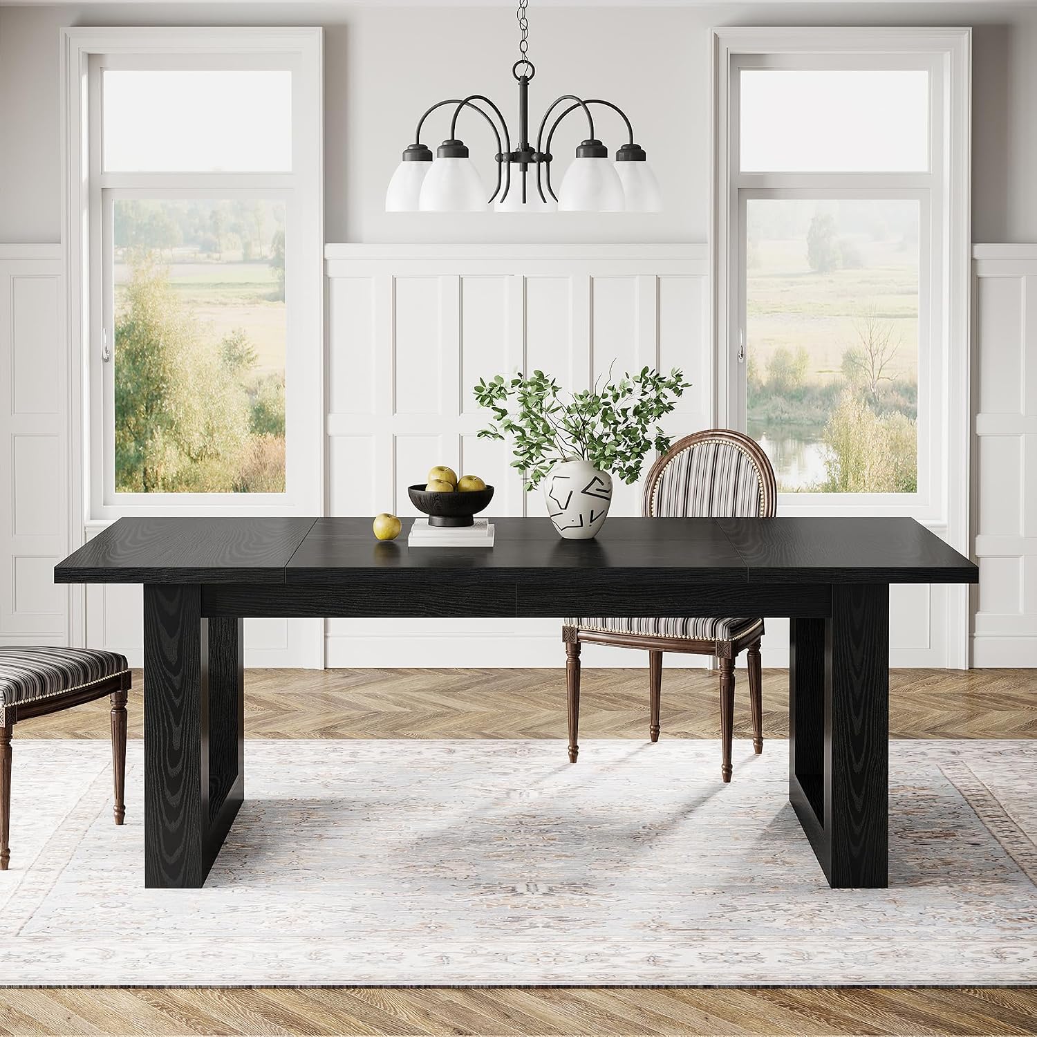 Tribesigns 63-Inch Dining Table, Modern Wood Kitchen Table, Large Rectangular Dinner Furniture for Dining Room (Black)