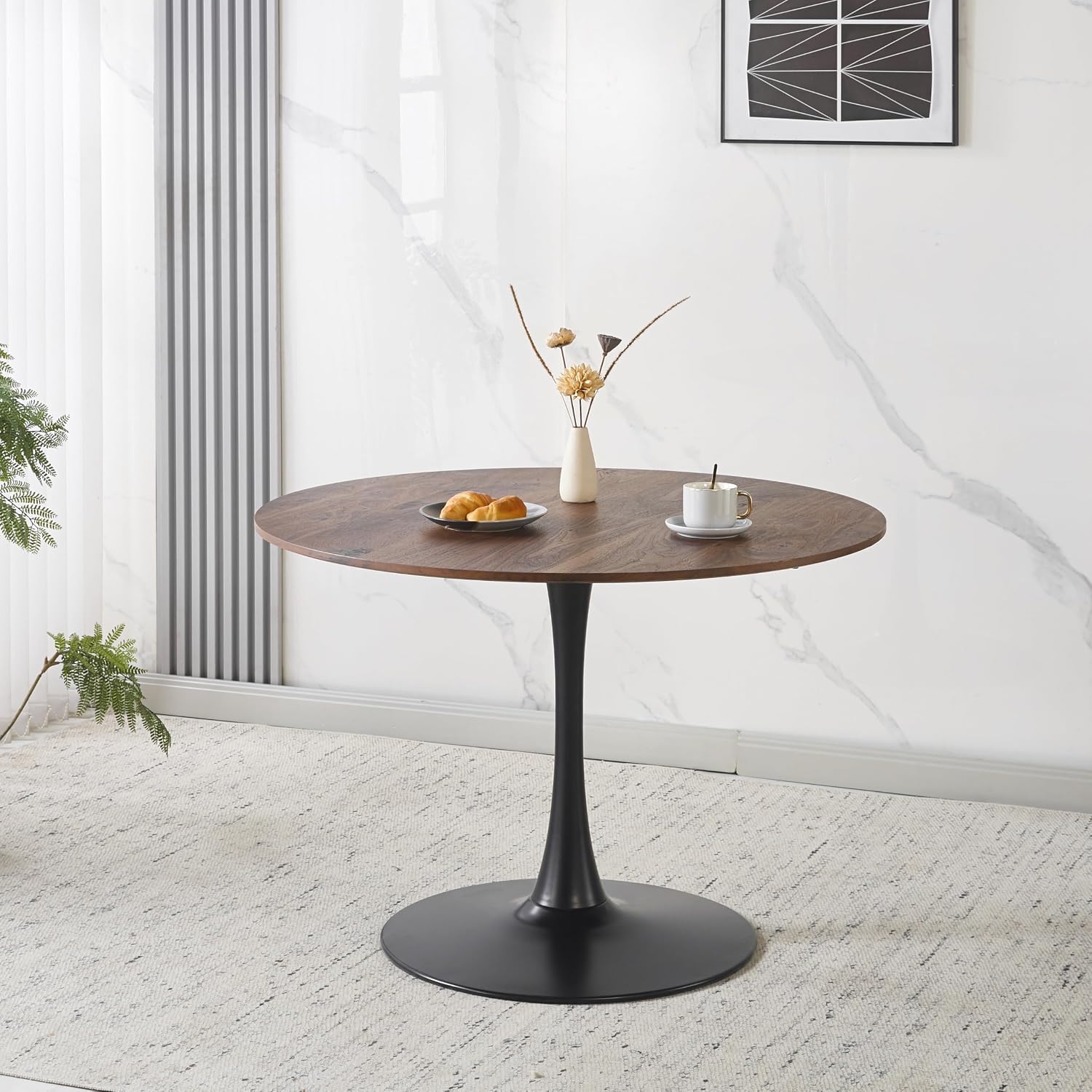 42' Tulip Table for 4-6 Persons Modern Round Dining Room Table, Mid-Century Modern Walnut Small Kitchen Table with MDF Wooden Top, Leisure Coffee Table for Living Room, Dining Room, Office