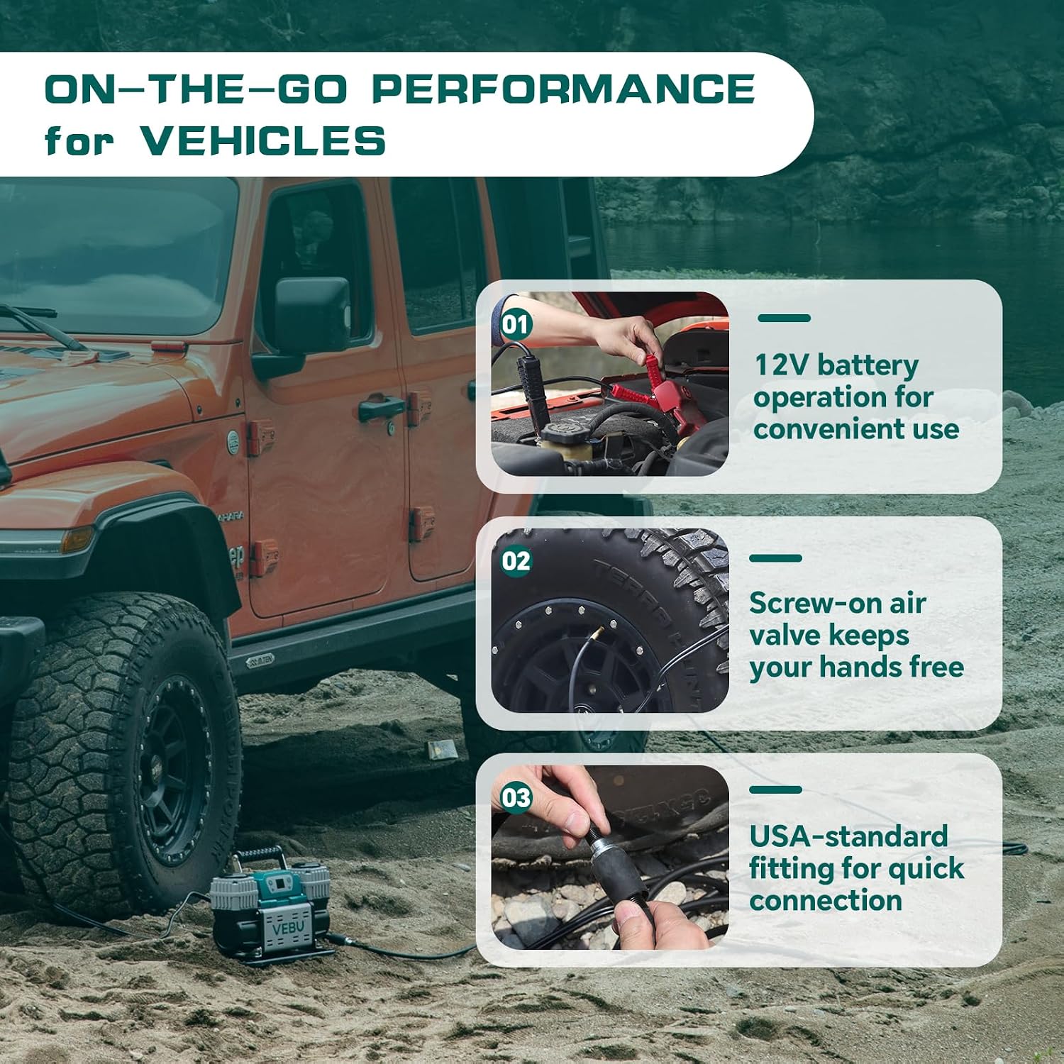 ‌Off-road Air Compressor 12V Tire Inflator, 150PSI with Auto Shut Off, Digital Display & Preset, 10.6CFM Fast Inflation for Off-road Vehicles, Trucks, SUVs, RVs, ATVs