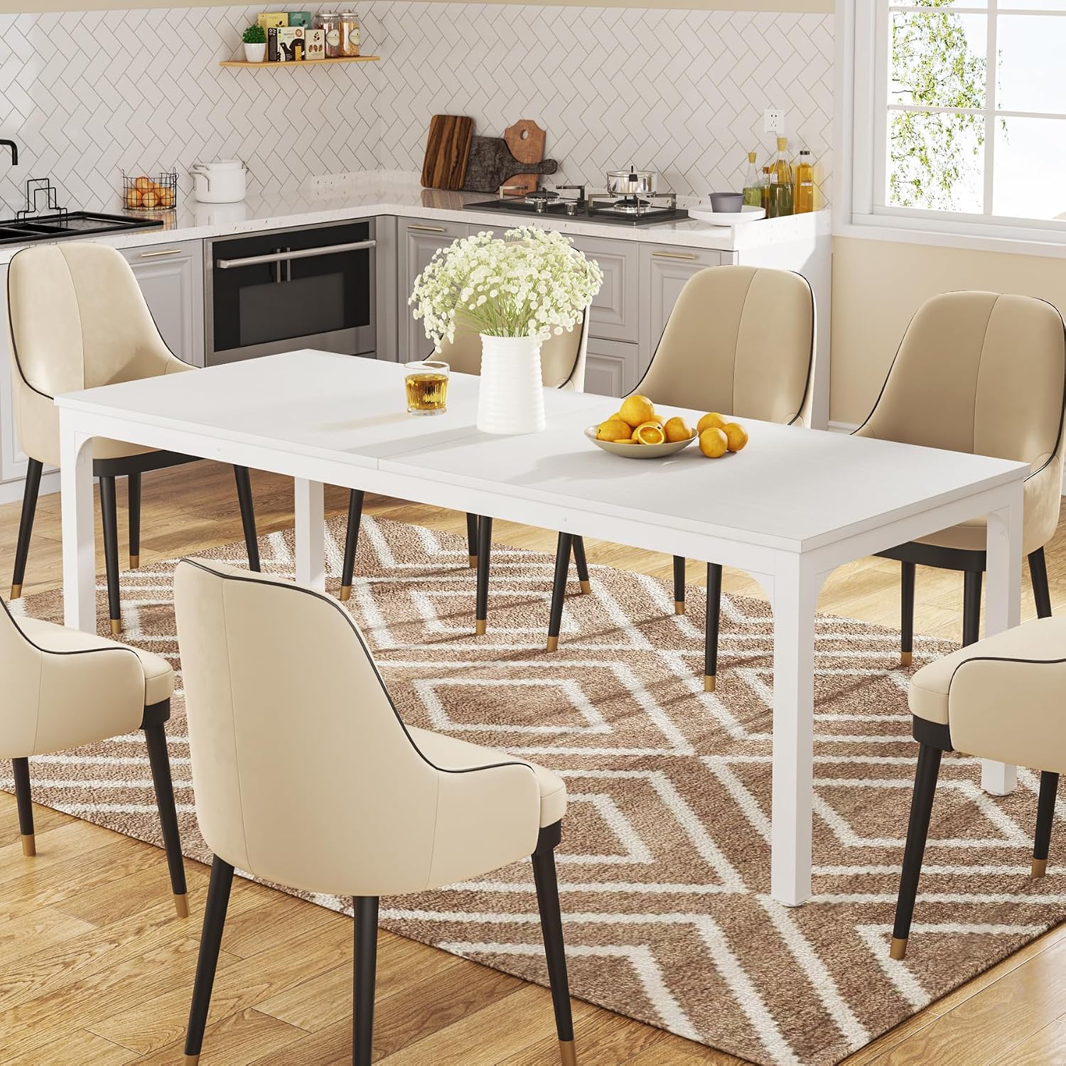 Tribesigns White Dining Table for 6-8 Person, 78-Inch Large Long Rectangle Kitchen Dinner Table for Dining Room, 78.7 x 27.5 x 29.5 Inches(Only Table)