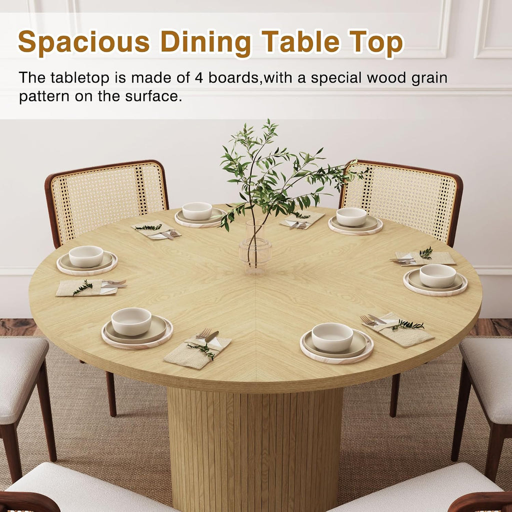 weselon Round Dining Table for 4, Modern Farmhouse Kitchen Table, 47 Inch Small Circle Dining Tables with Wood Strip Base for Kitchen Living Room (Natural)