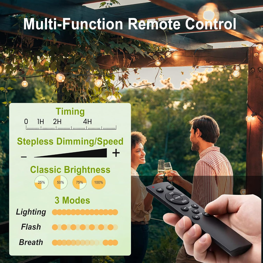 Outdoor-String-Lights-Patio-LED-Light-Outside 300FT Waterproof Dimmer Remote Outdoor Lighting with 3 Modes G40 Globe Plastic LED Bulbs Hanging Lights Connectable for Backyard Yard Porch Party