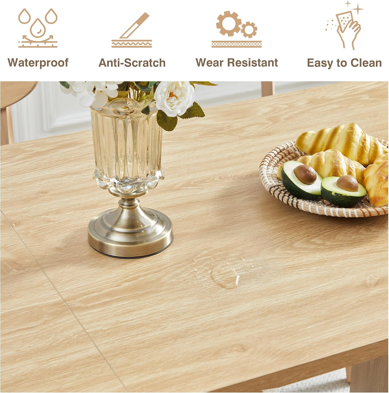 70.8 Inch Dining Table for 4-6 People, Oval Kitchen Table with Semi-Cylindrical Legs Base, Modern Farmhouse Round Dinner Tables for Dining Room Kitchen Living Room (Natural)