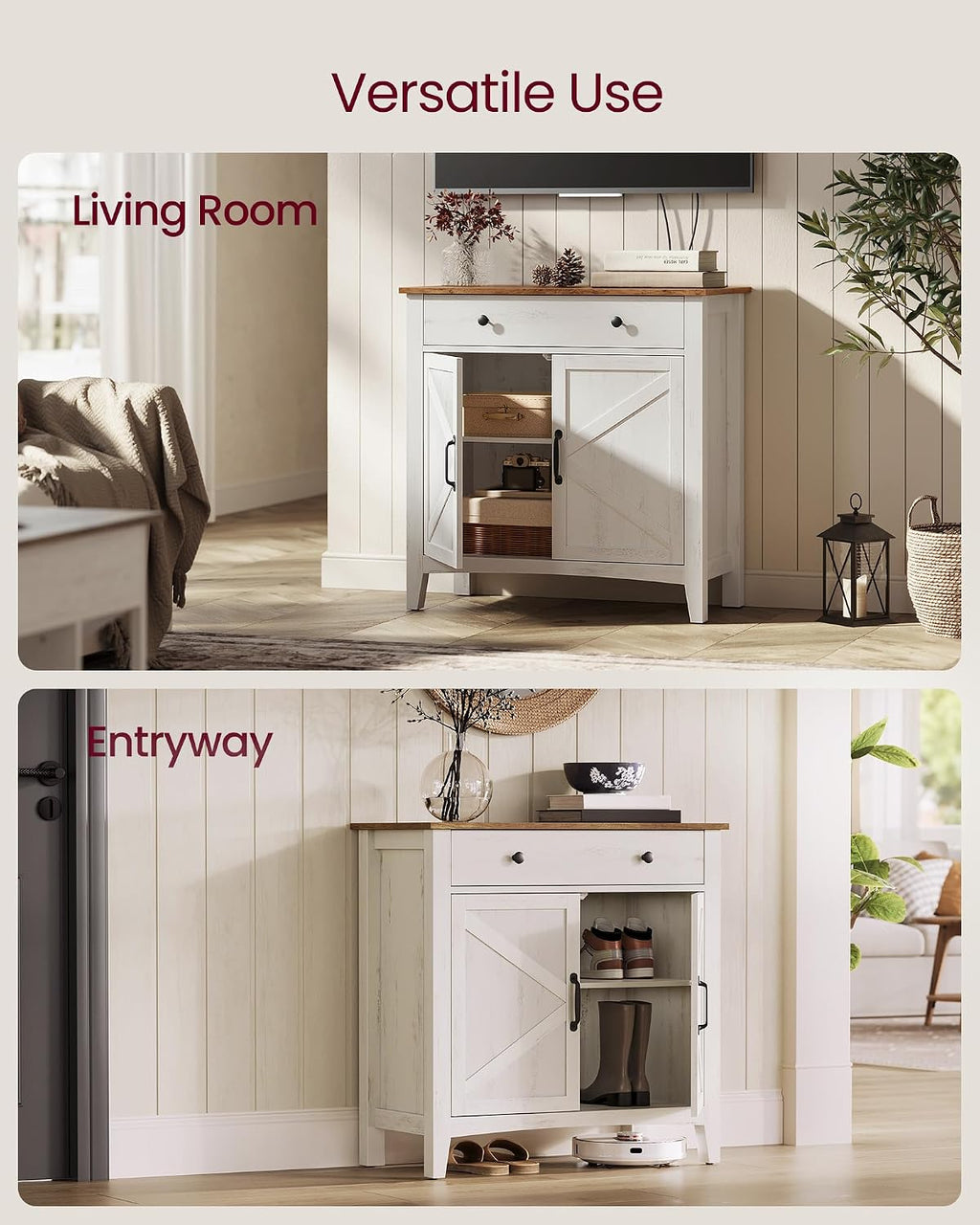 VASAGLE LIRY Collection - Buffet Cabinet, Coffee Bar Cabinet with a Drawer, Adjustable Shelf, Sideboard Storage with Cable Hole, Drawer Divider, Rustic White and Honey Brown UBBK341W01