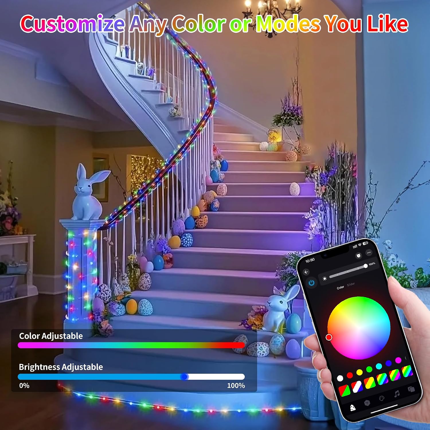 200FT Rope Lights for Outside, 610 LED String Light Outdoor Waterproof Plug in with Remote & APP Control, 16 Million Colors Changing Music Sync Fairy Lighting for Bedroom Indoor Christmas