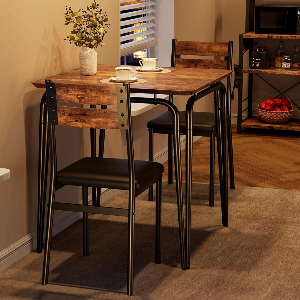 GarveeHome Dining Table for 2, Small Table and Chairs Set of 2, Square Dinette Set for 2, 3 Piece Kitchen & Dining Room Sets for Small Space (Vintage, Table with 2 Upholstered Chairs)