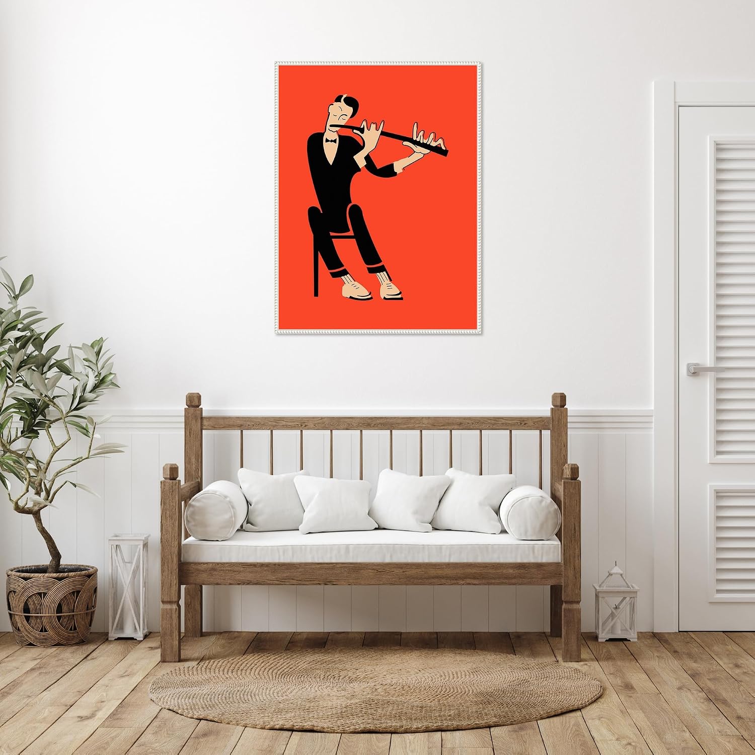 Amanti Art Framed Canvas Wall Art 42x32 The Flute by Mark Rogan, Framed Wall Art Canvas, Music Artwork, Traditional Decor, Oversize Poster Painting for Living Room, Bedroom, Bathroom, Kitchen, Office