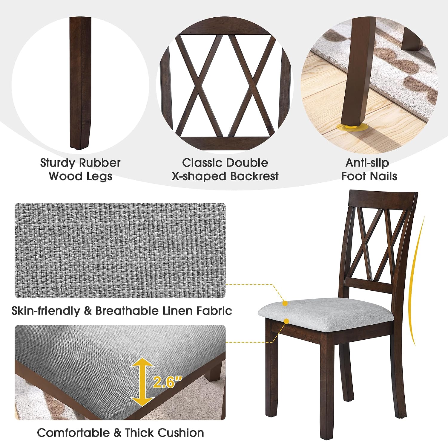 Harper & Bright Designs 5-Piece Wood Drop Leaf Dining Table Set with 4 X-Back Chairs, Space-Saving Breakfast Nook Dining Set, Brown + Grey Cushion