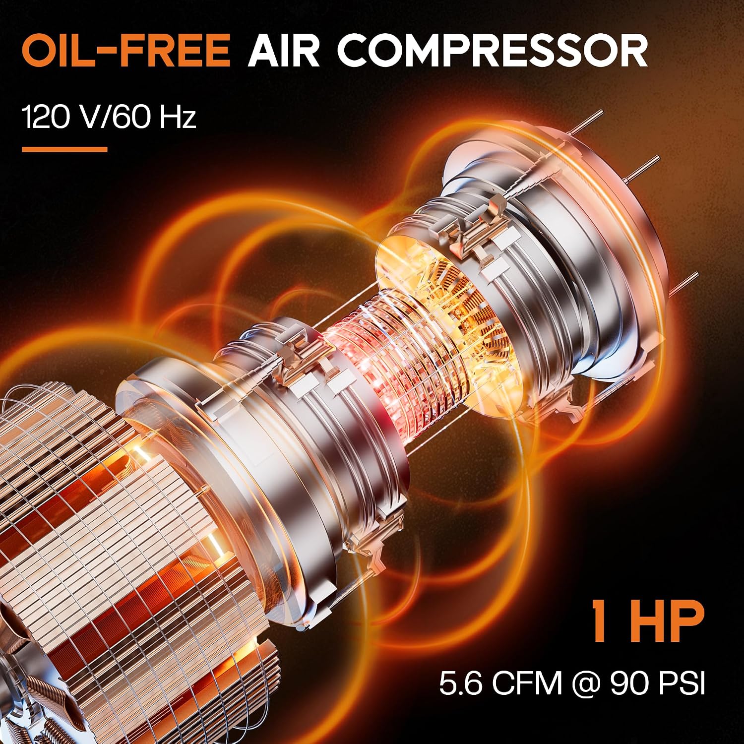 Albott 8 Gallon Oil-Free Air Compressor with Automatic Drain Valve | 1 HP Wheeled Tank Portable Garage Air Supply 70 dB Noise Level Pneumatic Tool Tire Inflation Use