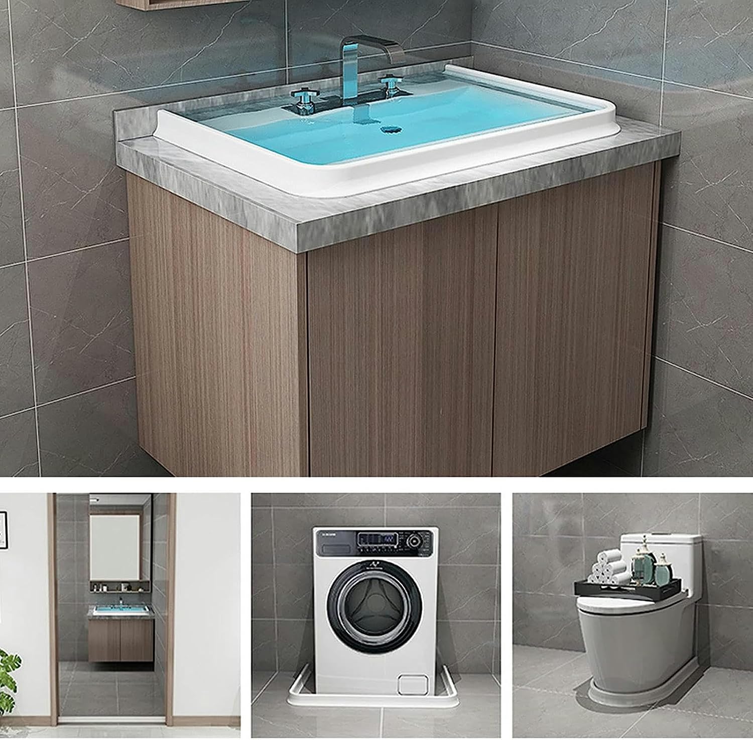 Silicone Water Barriers Floor Partition Strips Shower Door Dam, Collapsible Shower Threshold Water Dam Barrier, Bathroom Kitchen Water Stopper for Wet and Dry Separation