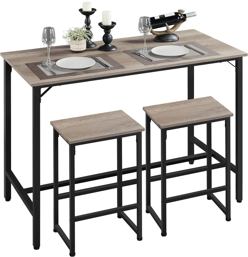 Yaheetech 3 Piece Dining Table Set, 47.5' Industrial Pub Table Set, Counter Height Kitchen Table with Bar Stools Set of 2, for Small Space, Apartment
