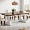 Tribesigns Large Dining Table for 6-8 People, 70.9' Wood Rustic Rectangular Table with White Wooden Legs, Farmhouse Center Kitchen Table for Dining Room, Living Room, Home Furniture (Brown & White)