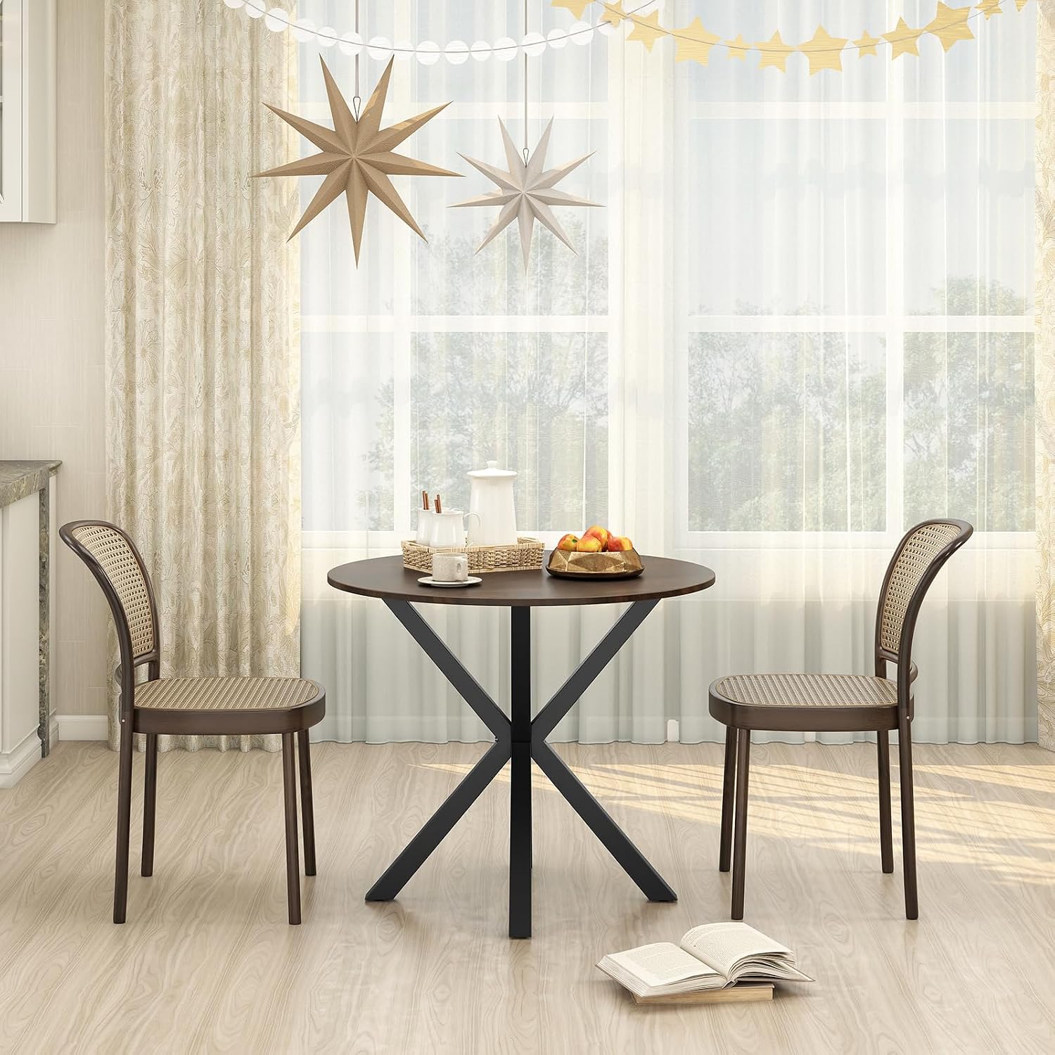 Giantex 36' Round Dining Table for 4, Farmhouse Kitchen Table with Rubber Wood Legs, Adjustable Foot Pads, Dining Room Tables for Dinette, Small Space, Dinner, Living Room, Restaurant, Espresso